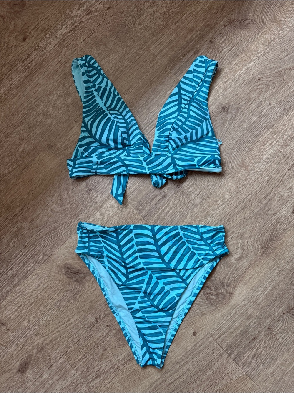 Vitamin A Teal Leaf-Print Bikini